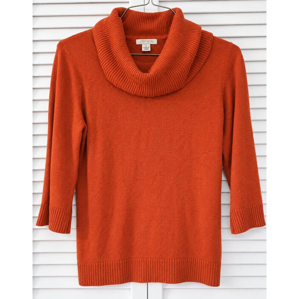 Mercer Street Studio Burnt Orange Cowl Neck Sweater Knit Pullover Size M